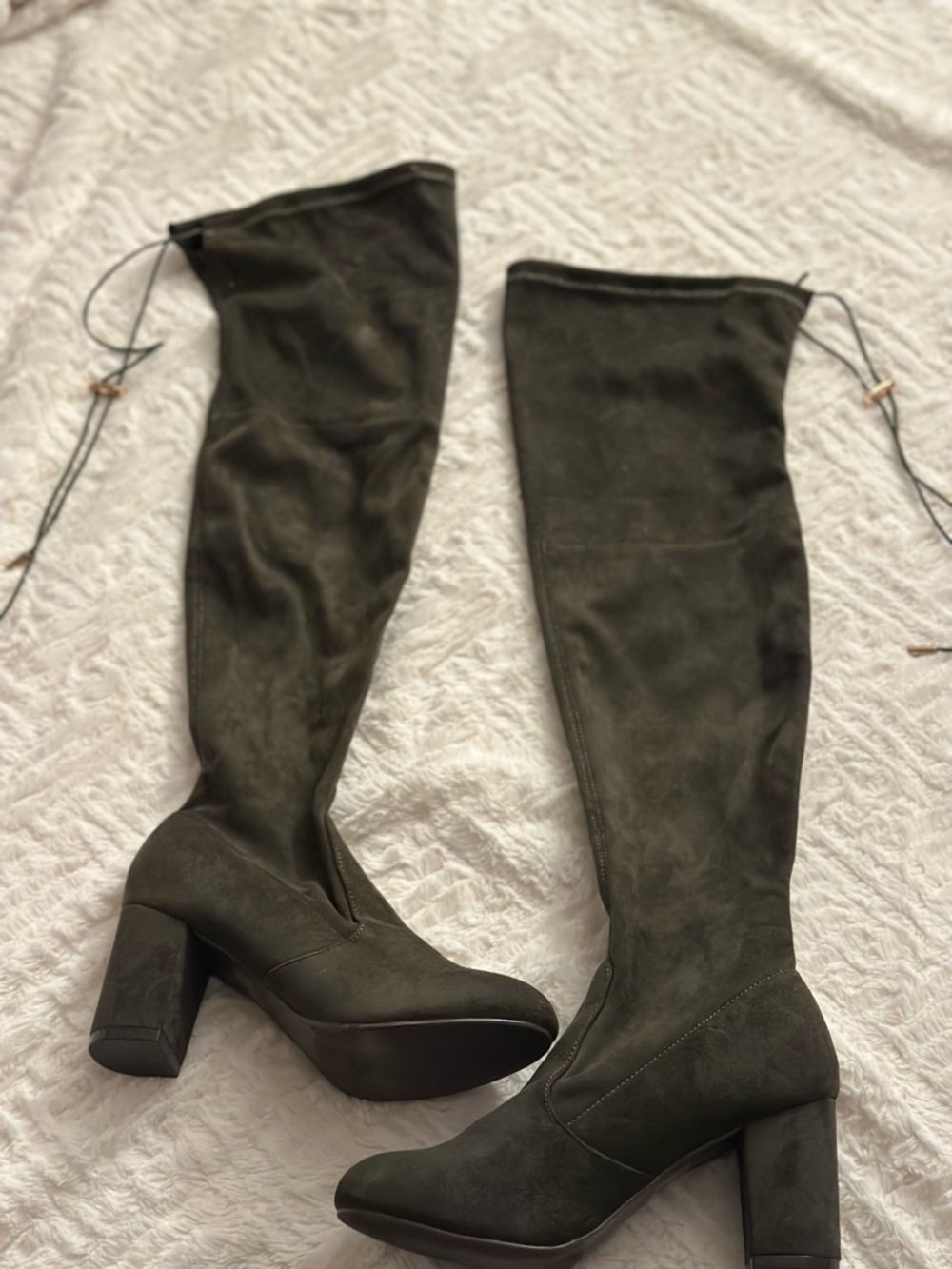 Women's Over-the-Knee Block Heel Boots in Dark Olive - Picture 3 of 11